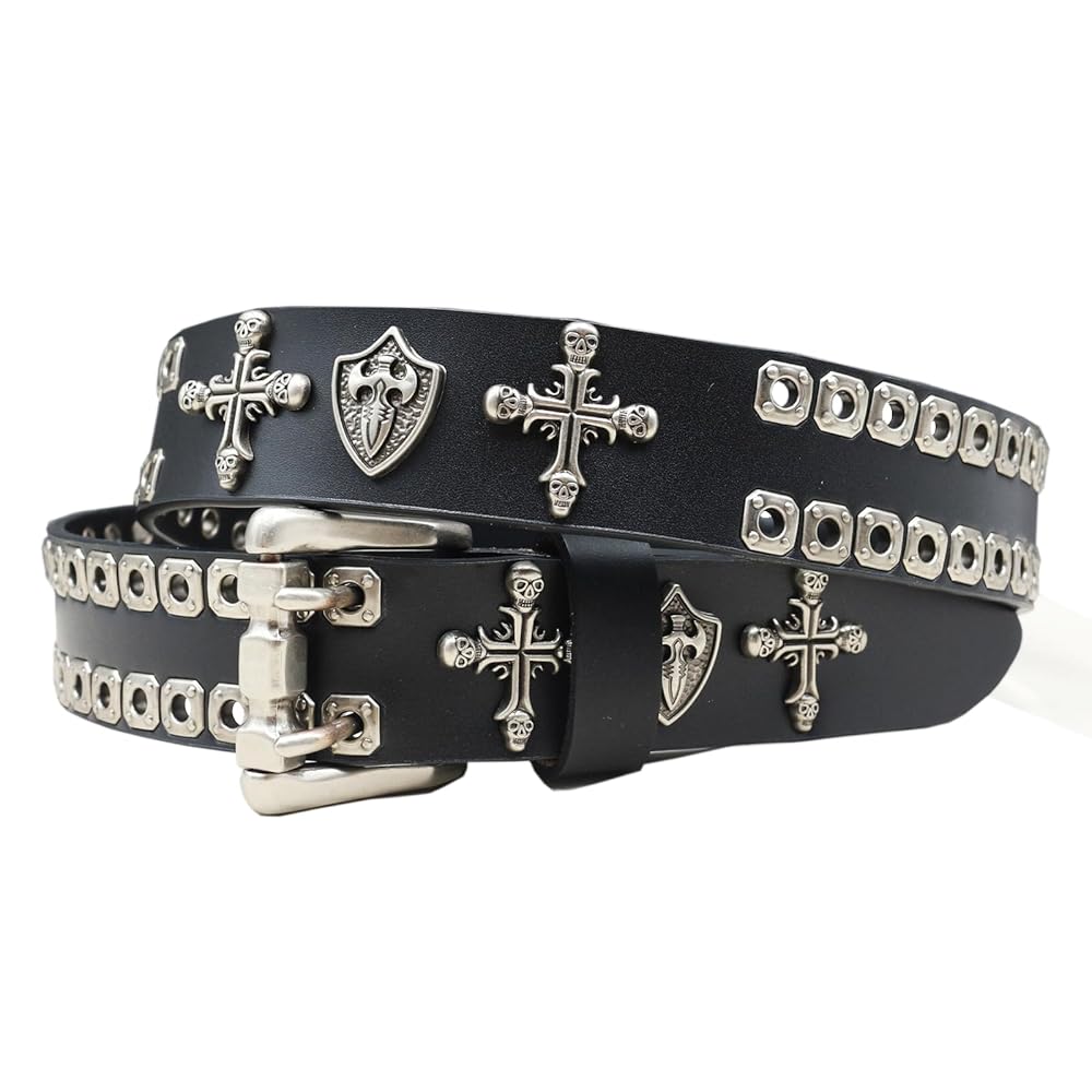 Skull Studded Belt Y2k Skull Belts Genuine Leather studded